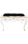 Bureau baroque de style Louis XV blanc, sous-main noir