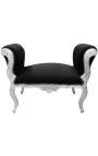 Baroque Louis XV bench black velvet fabric and silver wood 