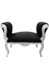 Barokk Louis XV Bench svart fløyel stoff og sølv tre - 6