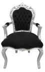 Baroque rococo armchair style black velvet and silver wood