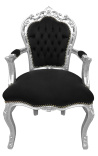 Baroque Rococò Poltrona in velluto nero e legno d'argento - 1