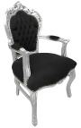 Baroque rococo armchair style black velvet and silver wood
