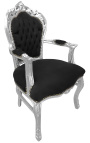 Sillón de rococo barroco estilo de terciopelo negro y madera plateada - 18