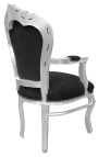 Fauteuil de style Baroque Rococo tissu velours noir et bois argent