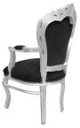 Fauteuil de style Baroque Rococo tissu velours noir et bois argent