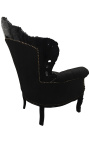 Gran sillón de estilo barroco terciopelo negro y madera lacada negra