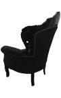 Gran sillón de estilo barroco terciopelo negro y madera lacada negra