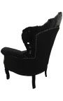 Grote fauteuil in barokstijl zwart fluweel en zwart gelakt hout