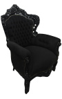 Голямо кресло в стил барок черно кадифе и черно лакирано дърво