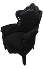 Grote fauteuil in barokstijl zwart fluweel en zwart gelakt hout