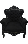 Großer Sessel im Barockstil aus schwarzem Samt und schwarz lackiertem Holz