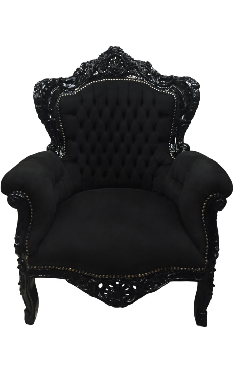 Gran sillón de estilo barroco terciopelo negro y madera lacada negra