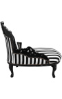 Méridienne baroque tissu rayé noir et blanc et bois noir