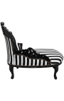 Chaise longue barroca em tecido listrado preto e branco e madeira preta
