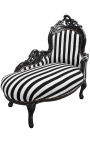 Méridienne baroque tissu rayé noir et blanc et bois noir