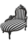 Chaise longue barroc de teixit de ratlles blanques i negres i fusta negra