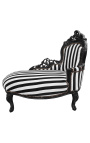 Barroco chaise longue tejido negro y blanco rayado con madera negra
