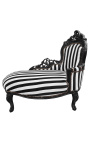 Tela de rayas blanco y negro de la chaisea barroca con madera negra - 1