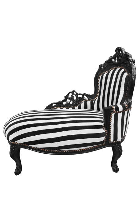 Tela de rayas blanco y negro de la chaisea barroca con madera negra - 1