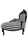 Méridienne baroque tissu rayé noir et blanc et bois noir