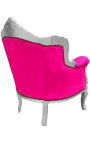 Armstolen "prinsesse" Barokk stil Fusia rosa velvet og sølv tre
