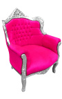Sessel "fürst" Barock Stil fushia rosa Samt und Silber Holz