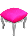 Barroco reposapiés Louis XV Fucsia tela y madera plateada. - 4