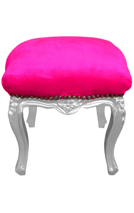 Barocke Fußstütze Louis XV Fuchsia Stoff und Silberholz