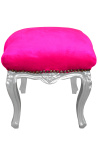 Бароков подножител Louis XV Fuchsia Fabric и Silver Wood - 3
