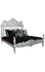 Lit Baroque tissu simili cuir blanc avec strass et bois argent