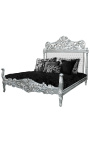 Lit Baroque tissu simili cuir blanc avec strass et bois argent