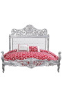 Lit Baroque tissu simili cuir blanc avec strass et bois argent