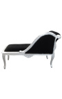 Louis XV Chaise Long Black baršunastih tkanina i srebrno drvo - 16