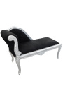 Louis XV chaise longue z čiernej sametovej tkaniny a strieborného dreva