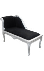 Louis XV chaise longue negro tela terciopelo y madera de plata