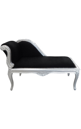 Louis XV chaise longue black velvet fabric and silver wood