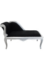 Louis XV Chaise Longae Black Velvet kangast ja hõbedast puit - 1