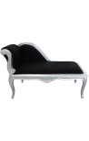 Louis XV Lehátka longue černá Velvetová tkanina a stříbrné dřevo - 17