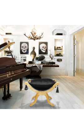 Bench (or Dagobert) black fabric and gold wood 