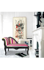 Chaise longue d'estil Lluís XV en teixit de ratlles multicolors i fusta negra