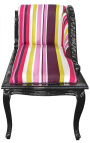 Chaise longue estilo Luís XV em tecido listrado multicolorido e madeira preta