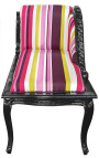 Louis XV Tela de rayas multicolores de chaise Longue y madera negra - 18