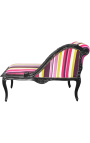 Chaise longue estilo Luís XV em tecido listrado multicolorido e madeira preta