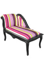 Chaise longue estilo Luís XV em tecido listrado multicolorido e madeira preta