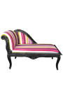 Chaise longue estilo Luís XV em tecido listrado multicolorido e madeira preta