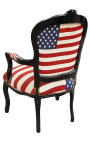Fauteuil baroque de style Louis XV "American Flag" et bois noir
