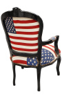 Fauteuil baroque de style Louis XV "American Flag" et bois noir
