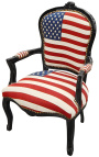 "American Flag" baroque armchair of Louis XV style and black wood