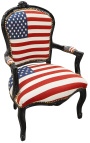 Fauteuil baroque de style Louis XV "American Flag" et bois noir