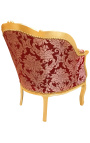 Big bergere armstoel Louis XV stijl rood "Gobelins" satinweefsel en gouden hout